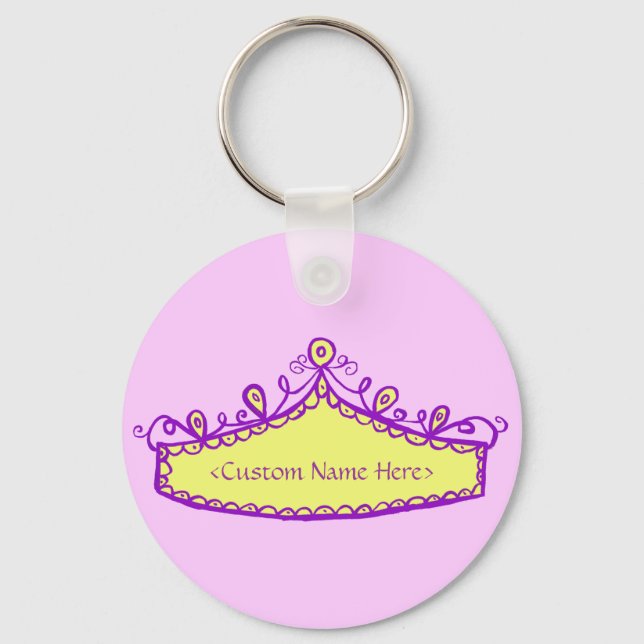 Princess Tiara Yellow Crown Custom Name Keychain (Front)