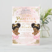 Princess Tutu Crown Ethnic Twin Girls Baby Shower Invitation (Standing Front)