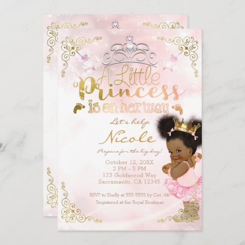 Princess Tutu  Gold Crown Ethnic Baby Girl Shower Invitation