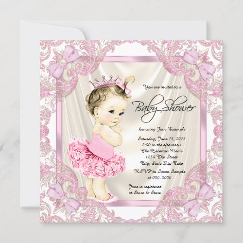 Princess Tutu Pearls Ballerina Baby Shower Invitation