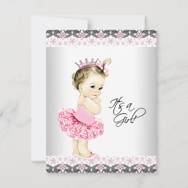 Princess Tutu Pink and Gray Baby Shower Invitation (Front)