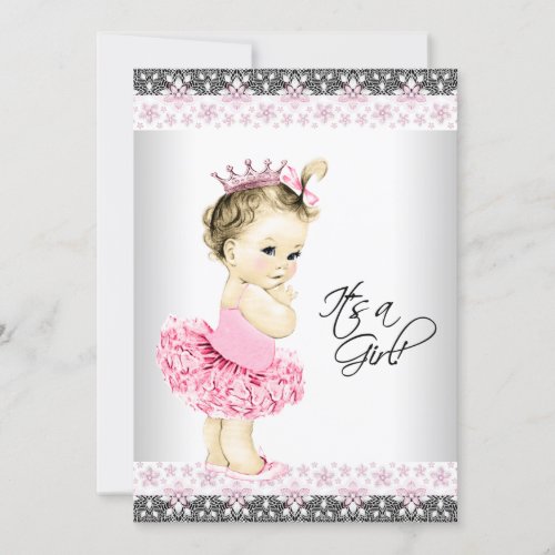 Princess Tutu Pink and Gray Baby Shower Invitation