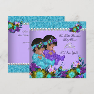 Princess Twin Baby Shower Teal Blue Purple Invitation