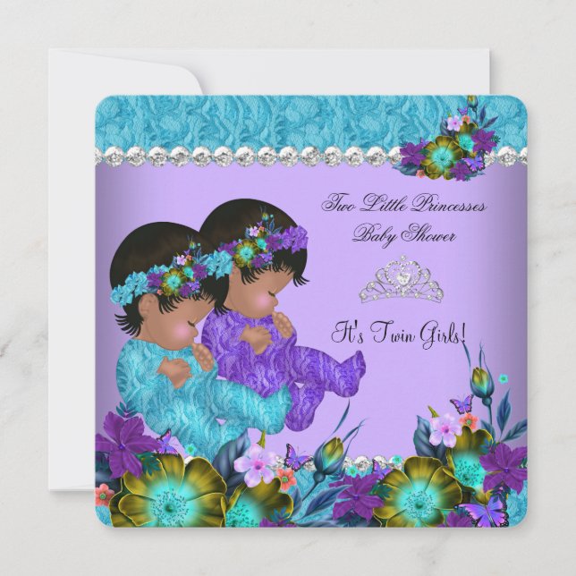 Princess Twin Baby Shower Teal Blue Purple Invitation (Front)