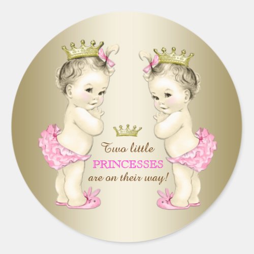 Princess Twin Girl Baby Shower Classic Round Sticker
