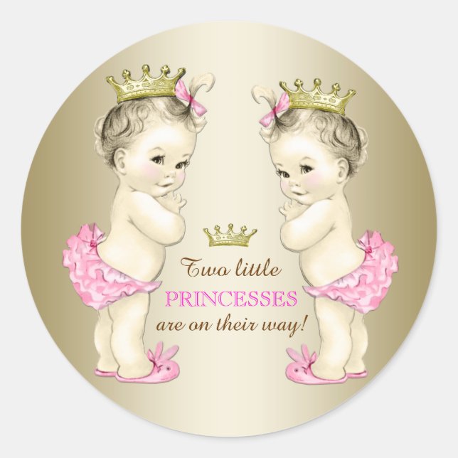 Princess Twin Girl Baby Shower Classic Round Sticker (Front)