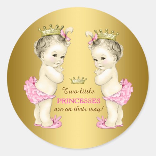 Princess Twin Girl Baby Shower Classic Round Sticker