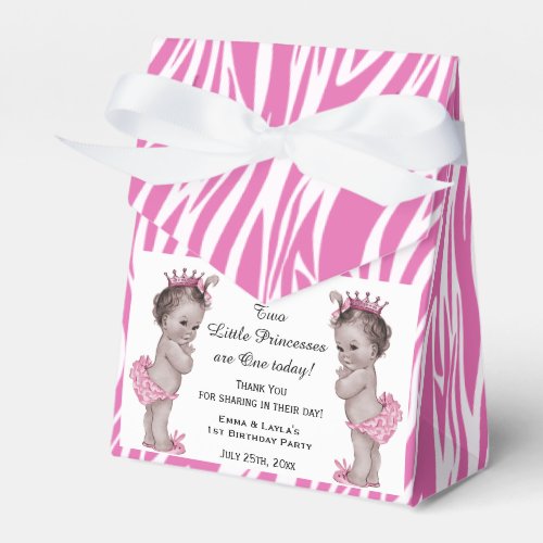 Princess Twins Birthday Pink Zebra Pattern Favor Boxes