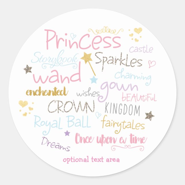 PRINCESS Typography Birthday Party Custom Sticker (Front)