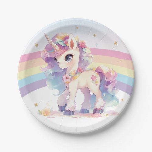 Princess Unicorn 1st Birthday Party Rainbow Paper Plates