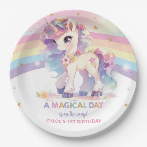 Princess Unicorn 1st Birthday Party Rainbow Paper Plates