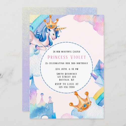 Princess Unicorn Castle 00th Birthday Party  Invitation