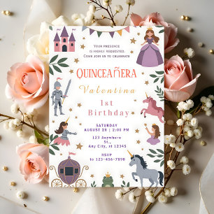 Princess Unicorn Castle 1st Birthday Invitation