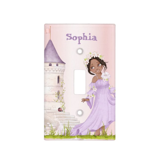 Princess Unicorn Castle Dark Hair Purple Cute Light Switch Cover (Front)