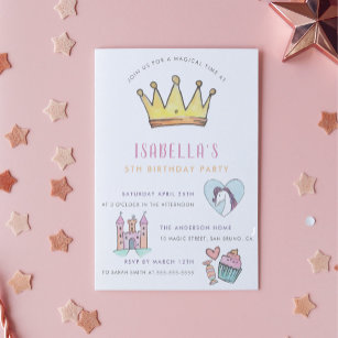 Princess Unicorn & Castle Fairytale Birthday Party Invitation Postcard