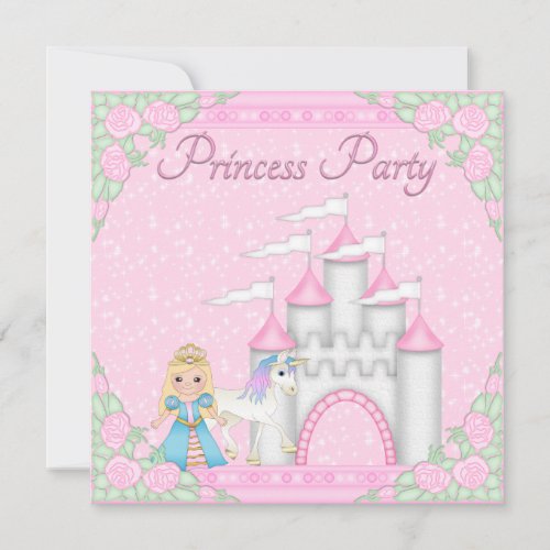 Princess Unicorn  Castle Pink Princess Party Invitation