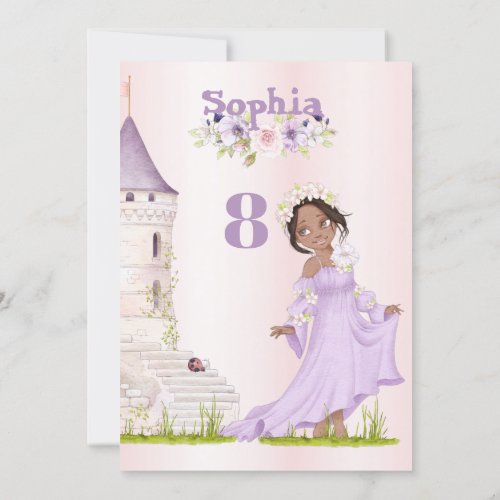 Princess Unicorn Dark Hair Purple Age Birthday  Invitation