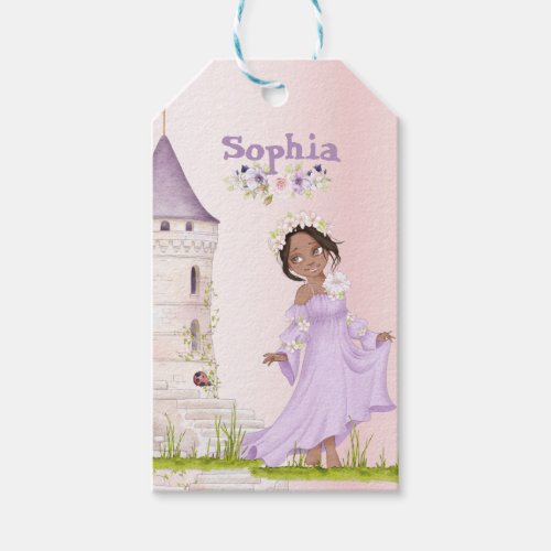 Princess Unicorn Dark Hair Purple Cute Birthday  Gift Tags