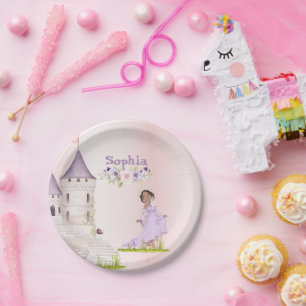 Princess Unicorn Dark Hair Purple Cute Birthday Paper Plates