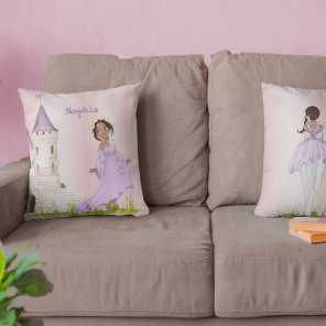 Princess Unicorn Dark Hair Purple Cute Throw Pillow