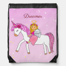 Princess & Unicorn Dreamer  Drawstring Bag