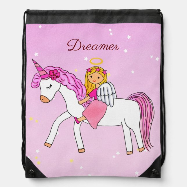 Princess & Unicorn Dreamer  Drawstring Bag (Front)