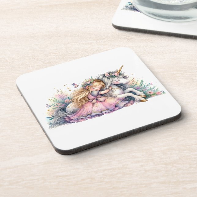 Princess Unicorn Pastel Fairytale Fantasy Beverage Coaster (Left Side)