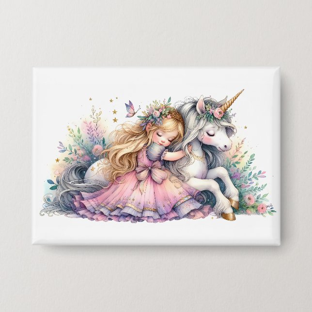 Princess Unicorn Pastel Fairytale Fantasy Button (Front)