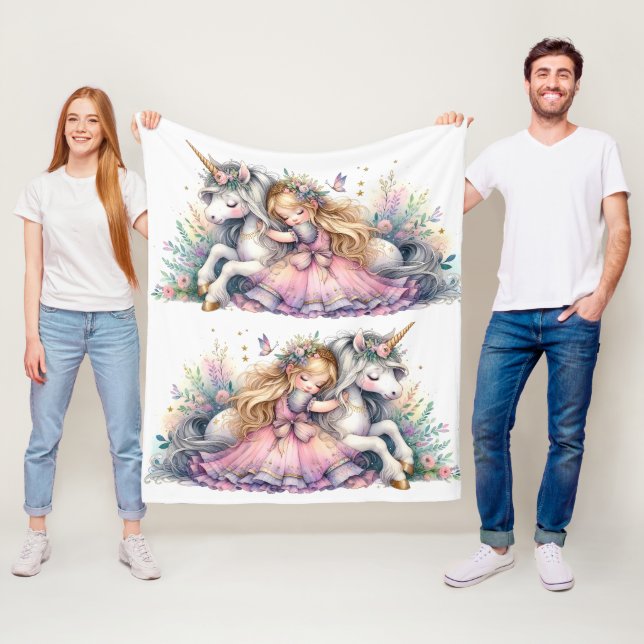 Princess Unicorn Pastel Fairytale Fantasy Fleece Blanket (In Situ)