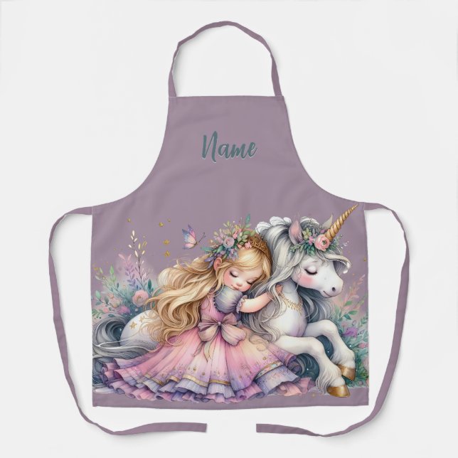 Princess Unicorn Pastel Fairytale Fantasy Lavender Apron (Front)