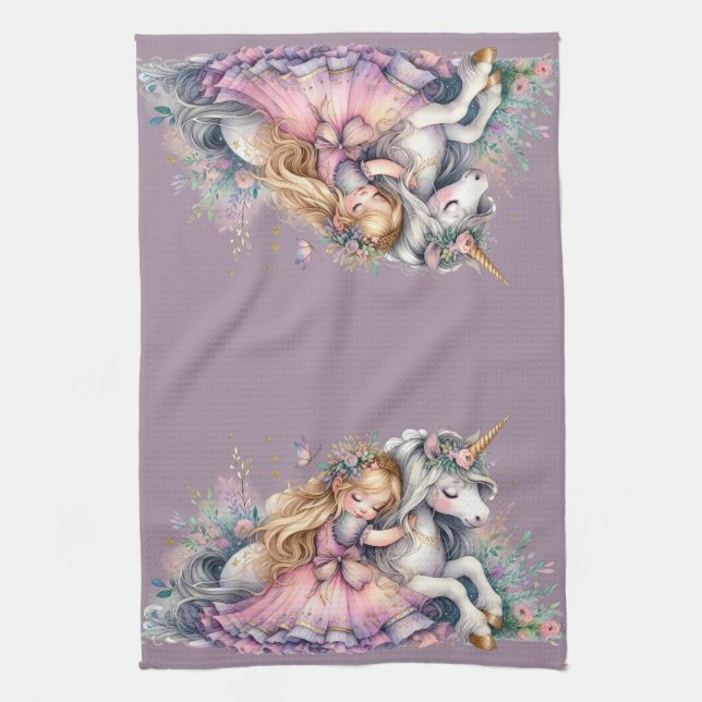 Princess Unicorn Pastel Fairytale Fantasy Lavender Kitchen Towel (Vertical)
