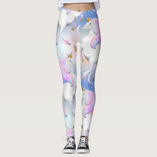 Princess Unicorn Pink and Blue Night Leggings