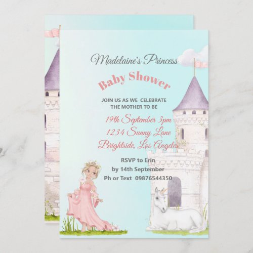 Princess Unicorn Pink Blue Baby Girl Shower   Invi Invitation