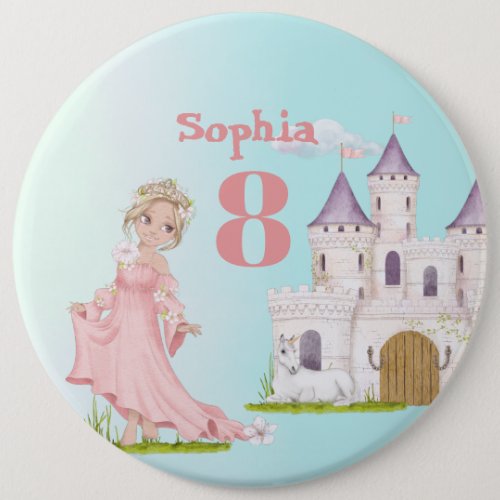 Princess Unicorn Pink Blue Castle Cute Birthday  B Button