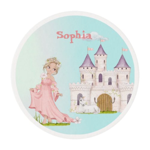 Princess Unicorn Pink Blue Castle Cute Birthday  Edible Frosting Rounds