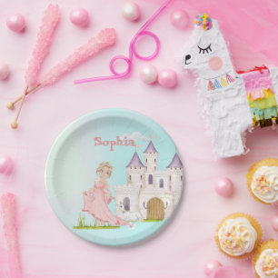 Princess Unicorn Pink Blue Castle Cute Birthday Paper Plates
