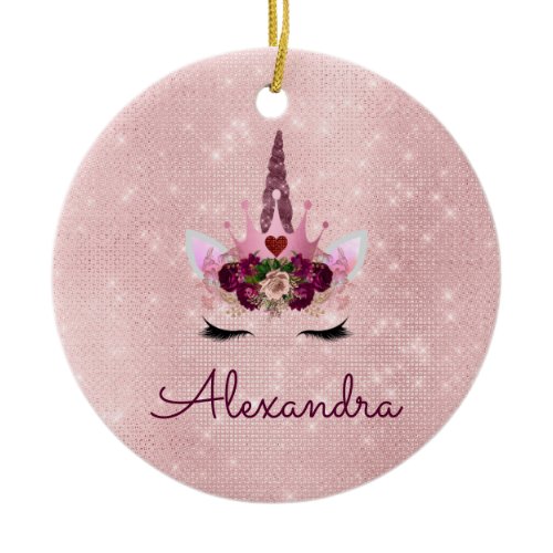 Princess Unicorn Rose Gold - Blush Pink Ceramic Ornament