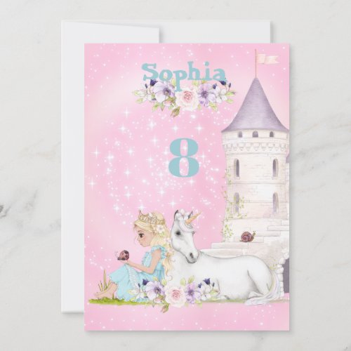 Princess Unicorn Stars Pink Cute Age Birthday  Invitation