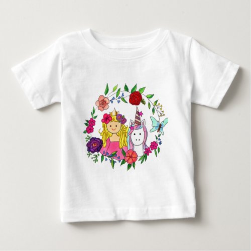 Princess & Unicorn  Wreath Baby Top & T-Shirt