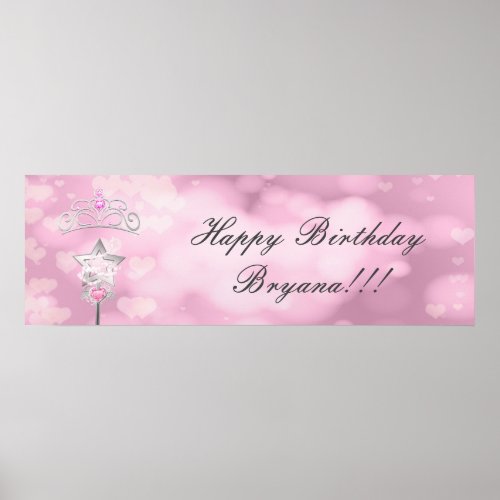 Princess Wand  Crown Custom Birthday Party Banner Poster