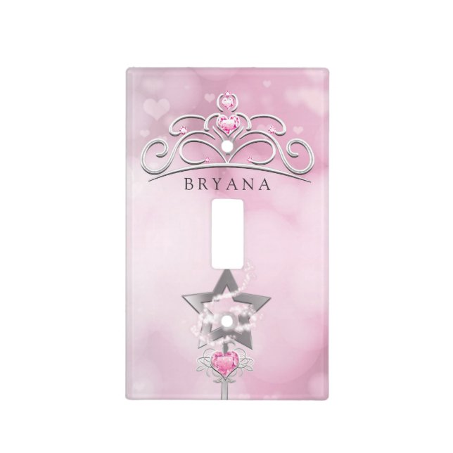 Princess Wand & Crown Silver Pink Light Switch (Front)