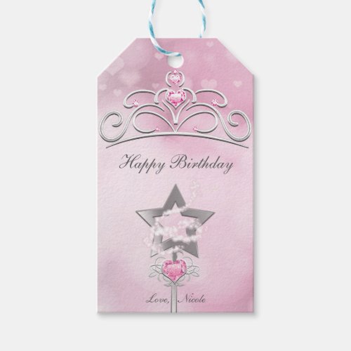 Princess Wand  Crown Silver Pink Party Gift Tag