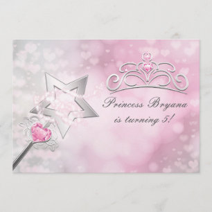 Princess Wand & Crown Silver Pink Party Invitation