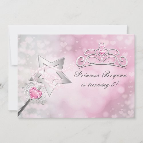Princess Wand  Crown Silver Pink Party Invitation