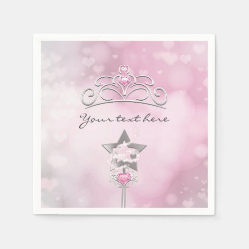 Princess Wand  Crown Silver Pink Party Napkins