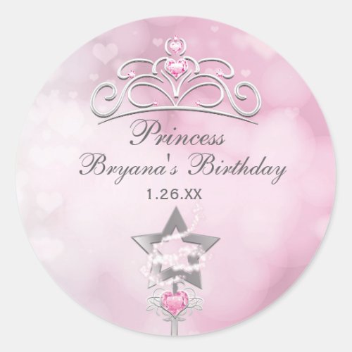 Princess Wand  Crown Silver Pink Party Stickers