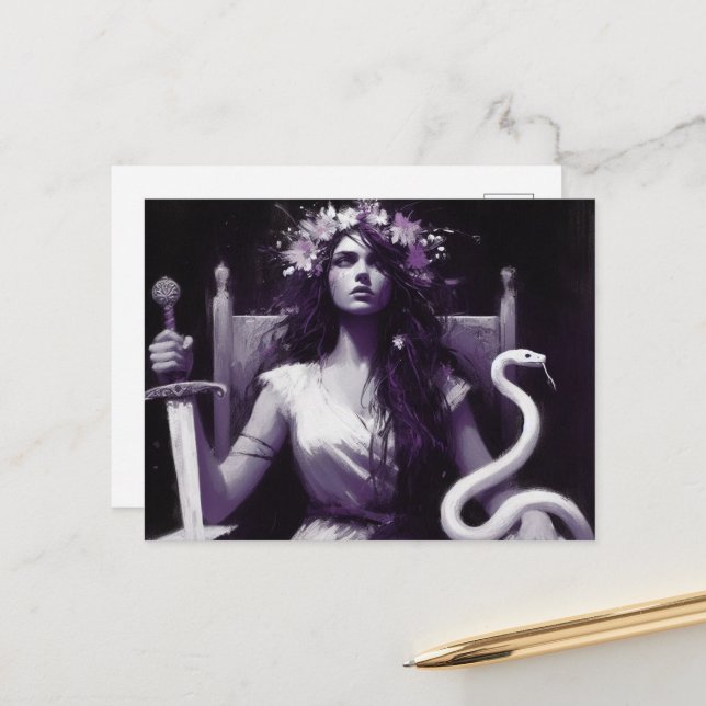 Princess Warrior and Her Pet Snake Purple Black Postcard (Front/Back In Situ)