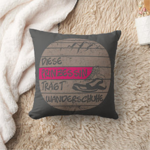 Princess wears hiking shoes, sunset throw pillow