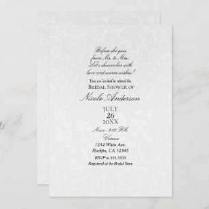 Princess White Damask Storybook Bridal Shower Invitation