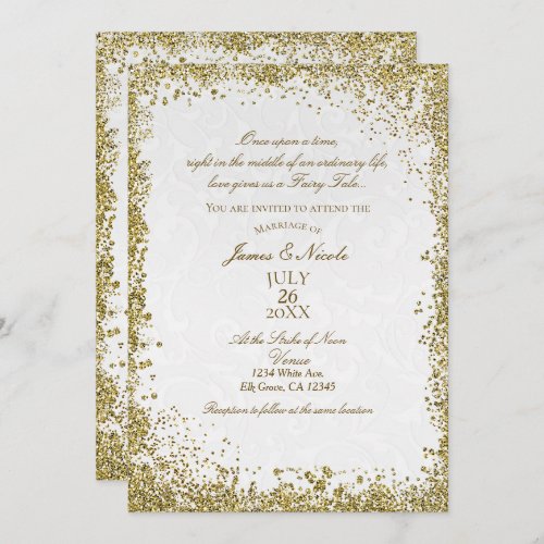 Princess White Damask Storybook Elegant Wedding Invitation